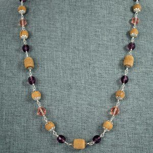 30 3/4" Natural  Tulasi Tulsi Rose Gold and Purple Glass Beads $60